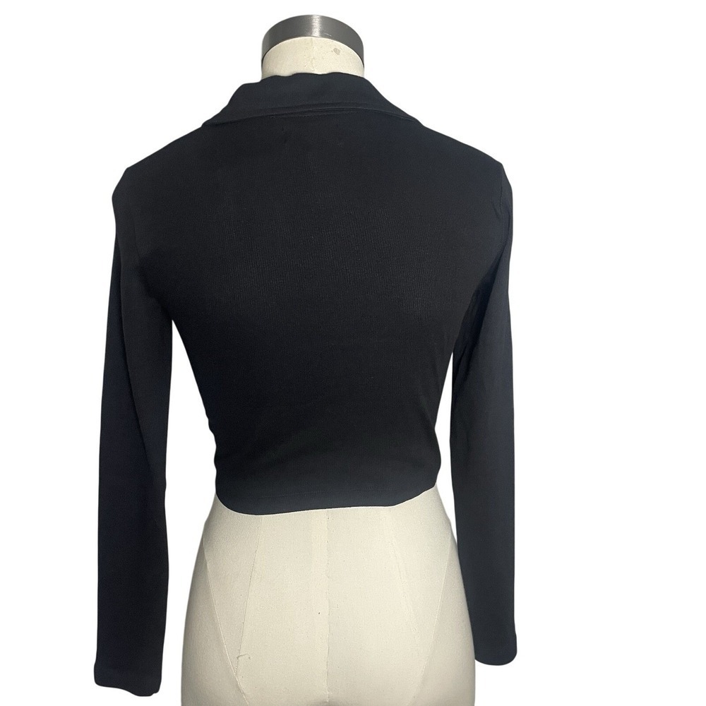 Brave Soul London Madelyn Black Ribbed Wrap Front Long Sleeve Crop Top M NEW - Picture 4 of 11